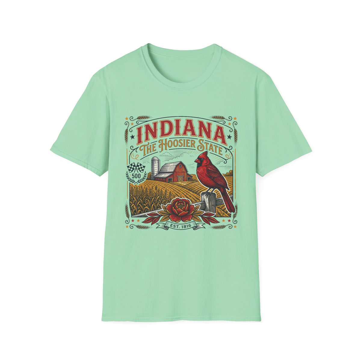 Indiana The Hoosier State T-Shirt — Farm Vintage Travel Tourist Graphic Design Unisex 100 Cotton Gildan T-Shirt