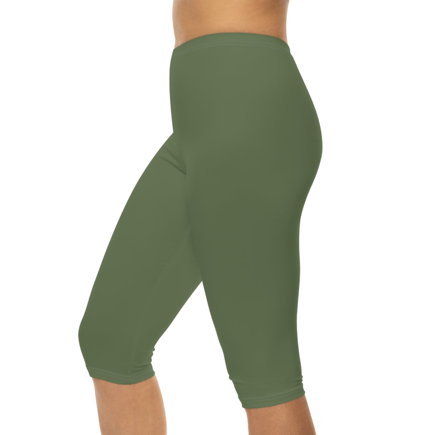 Dusty Olive Color Women's Brushed Suede Poly Span Casual Capri Leggings XS-2XL