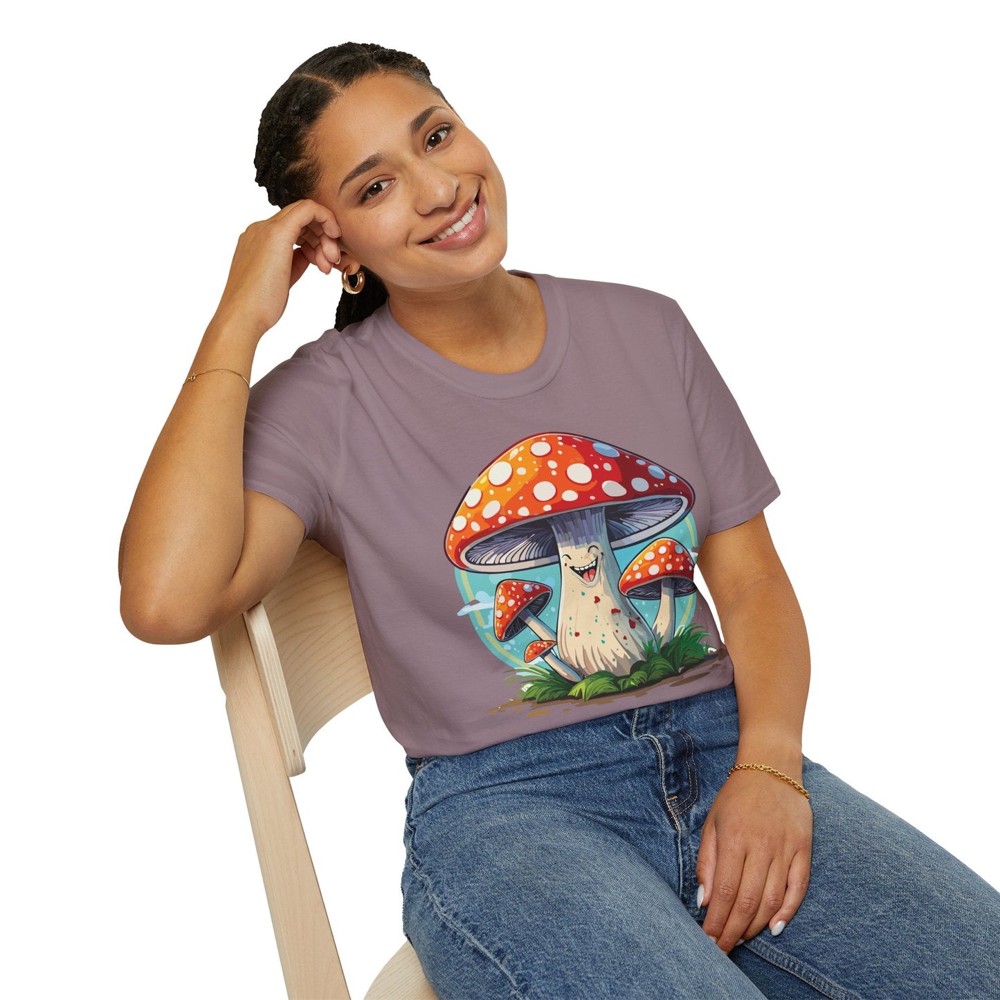 Funny Mashroom Graphic Unisex Softstyle Cotton With Cartoon Illustration Design 17