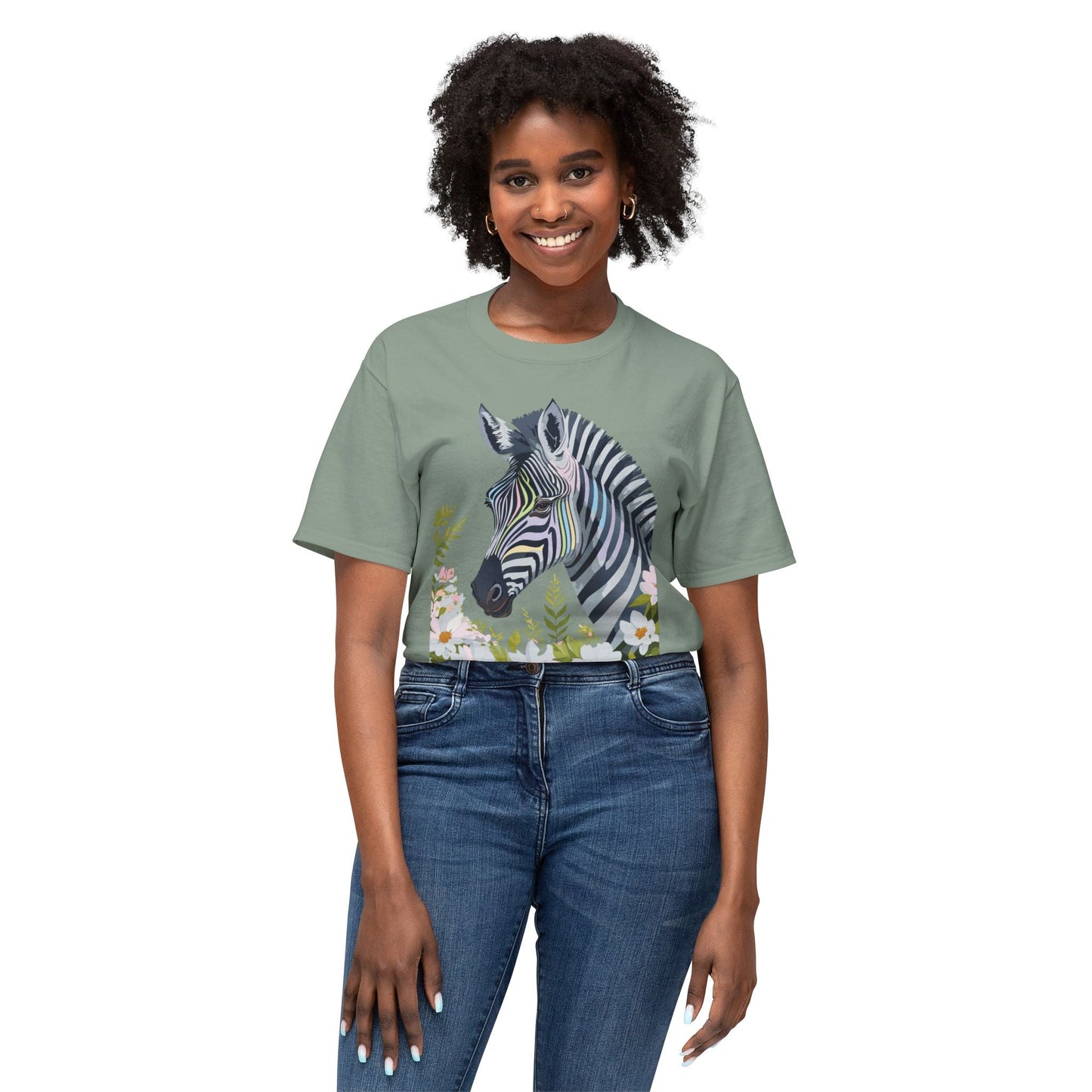 Unisex Zebra Art Design T Shirt With Floral Print HD Cotton Premium USA Made Jersey