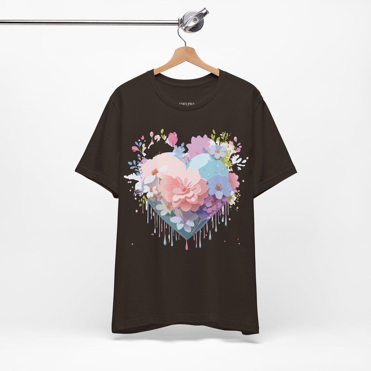 Valentine's Day Graphic Unisex Cotton Bella+Canvas Tee with Floral Art Design d111