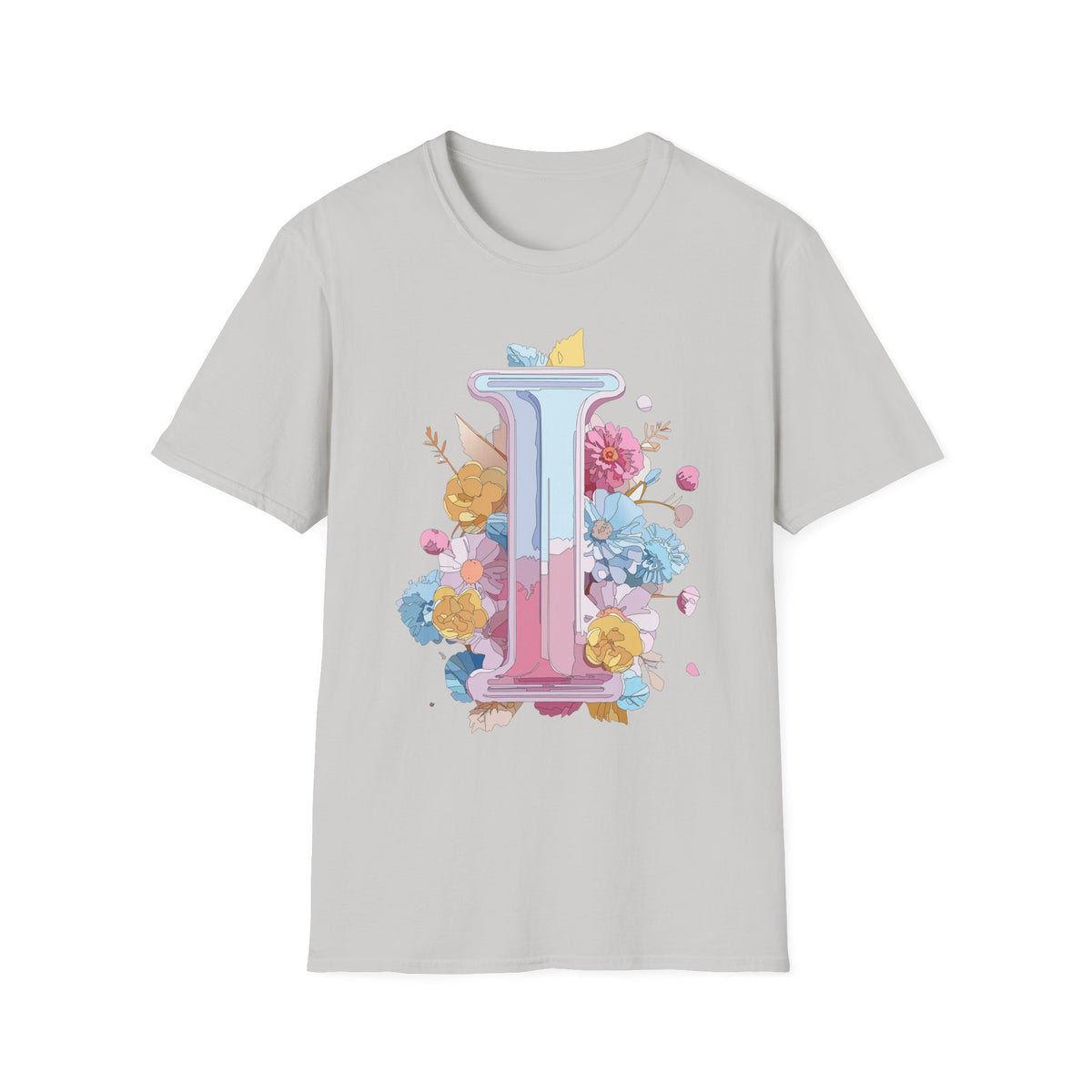 Floral Letter I T-Shirt | Pastel Monogram Initial Tee