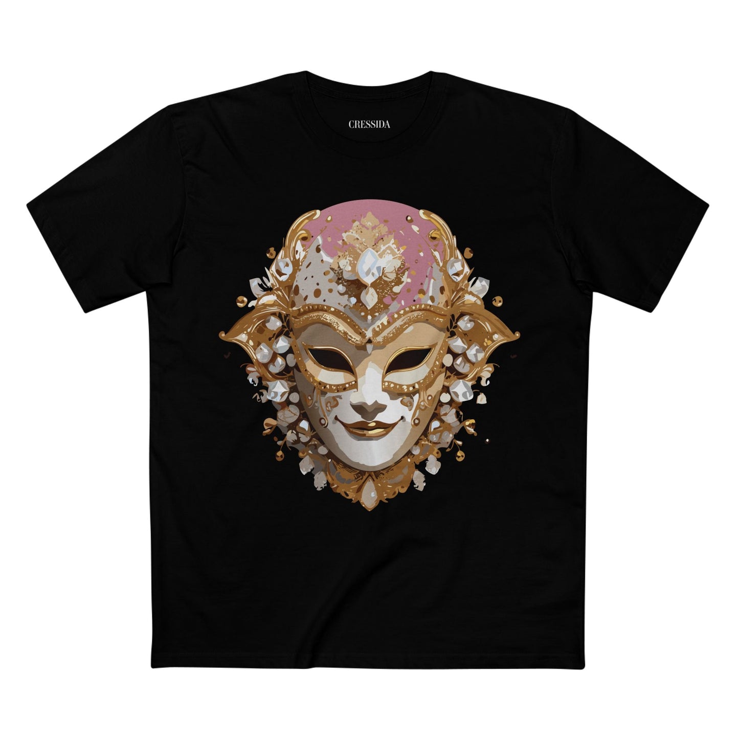 Carnival Mask Graphic T-Shirt Unisex 100 Cotton With Antique Gold Art Design Tee 19