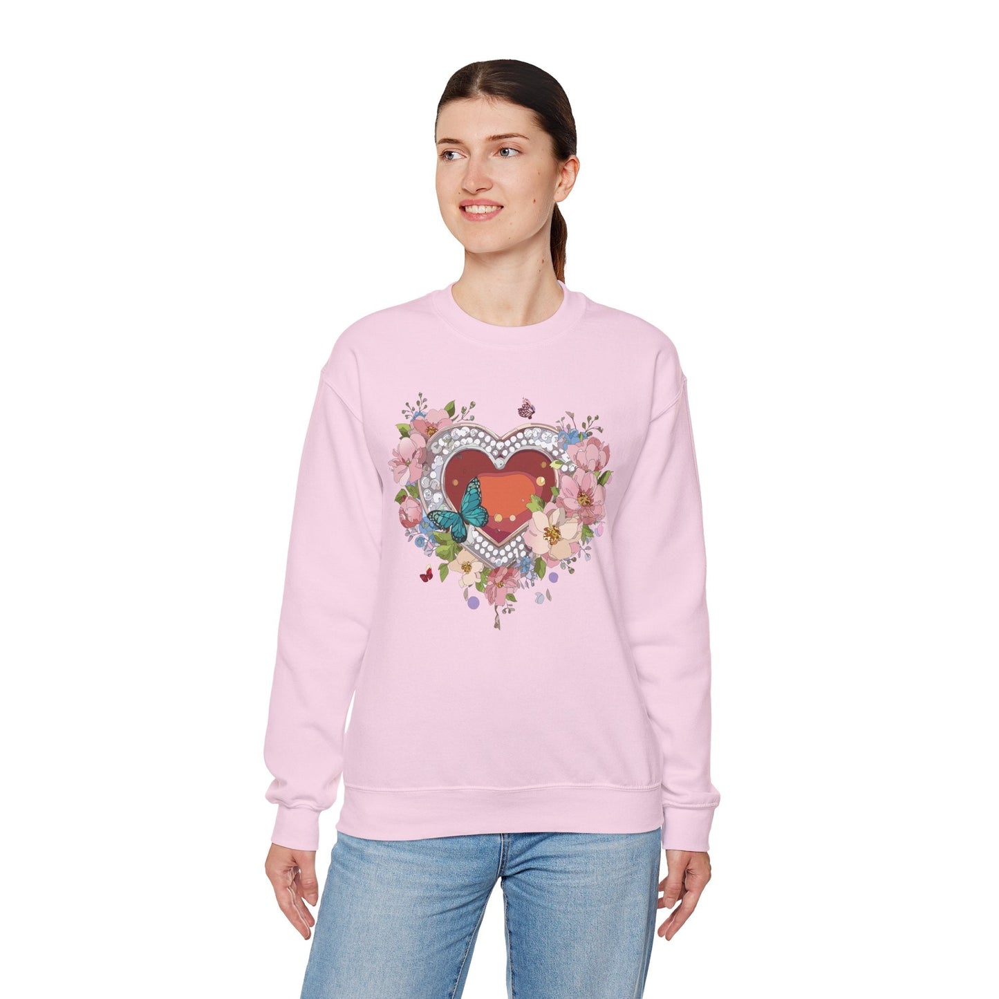 Floral Heart Sweatshirt Unisex Valentines Day Edition Gildan 18000 Heavy Blend Crewneck