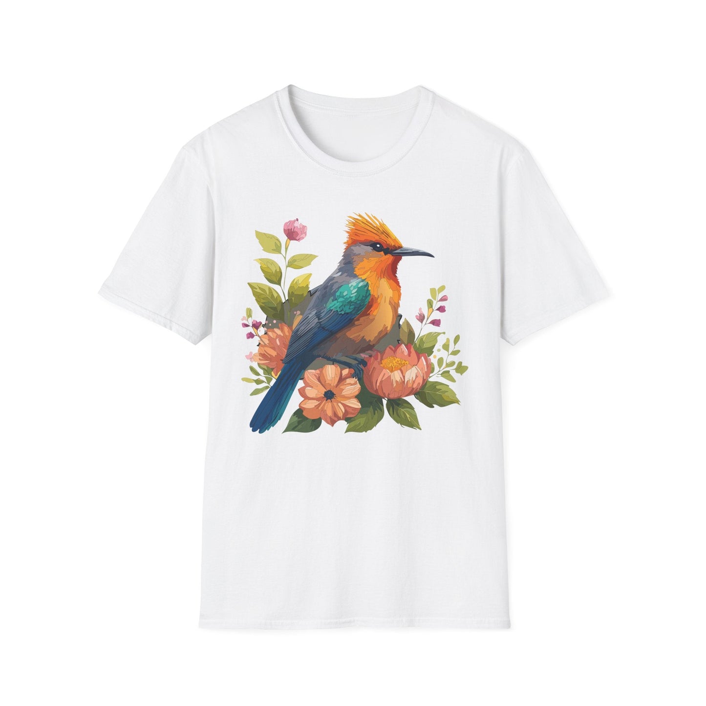 Floral Bird T Shirt For Unisex Wear Gildan Softstyle 64000 100 Percent Cotton Tee