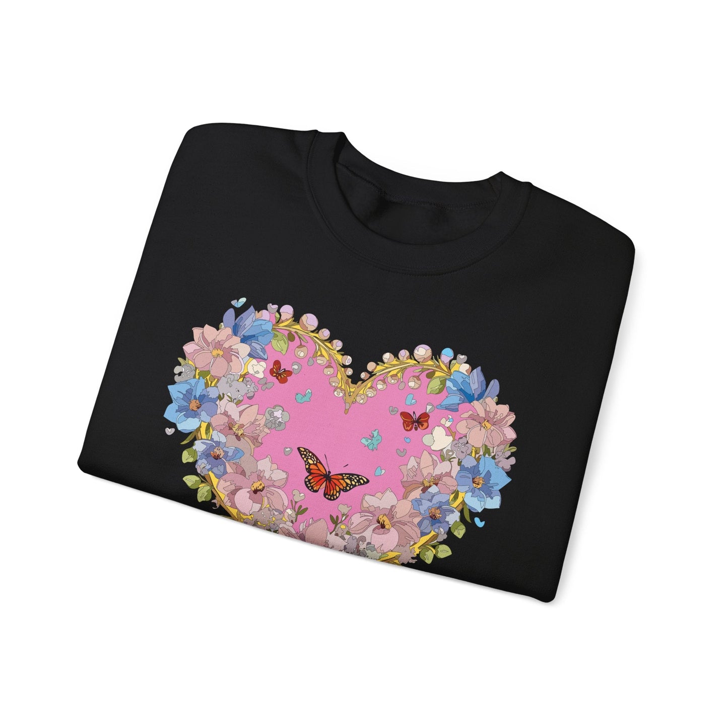 Floral Heart Sweatshirt Unisex Crewneck Gildan 18000 Fifty Fifty Cotton Polyester Valentine's Day