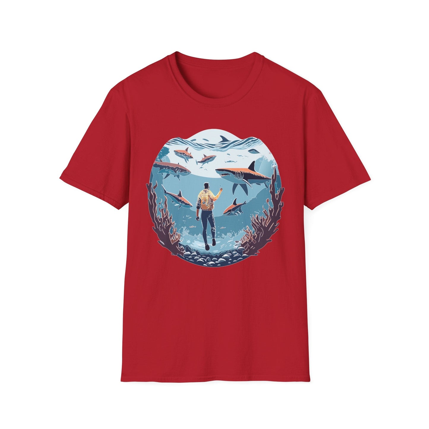 Ocean Theme Unisex Softstyle T Shirt 64000 Cotton Tee With Ocean Art Design Breathable