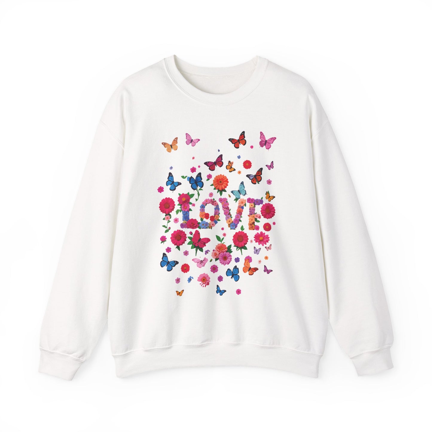 Unisex Floral Love Sweatshirt, Love Floral Sweatshirt, Floral Butterfly Sweatshirt, 50/50 Cotton-Poly Valentine's Day Sweatshirt 07