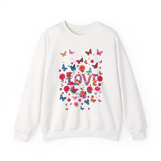 Unisex Floral Love Sweatshirt, Love Floral Sweatshirt, Floral Butterfly Sweatshirt, 50/50 Cotton-Poly Valentine's Day Sweatshirt 07