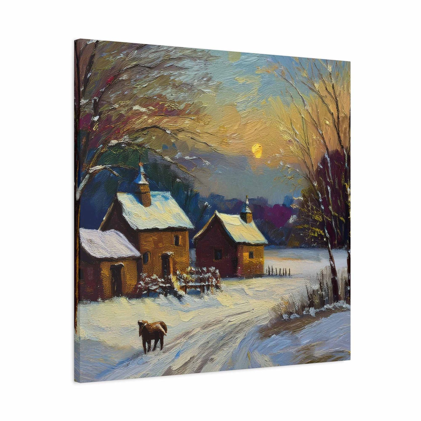 Countryside Winter Print Canvas, Oil Paint Print 20x20, 24x24, 30x30, 32x32, 36x36 Art Design Pine-Wood Inner Frame MC-111
