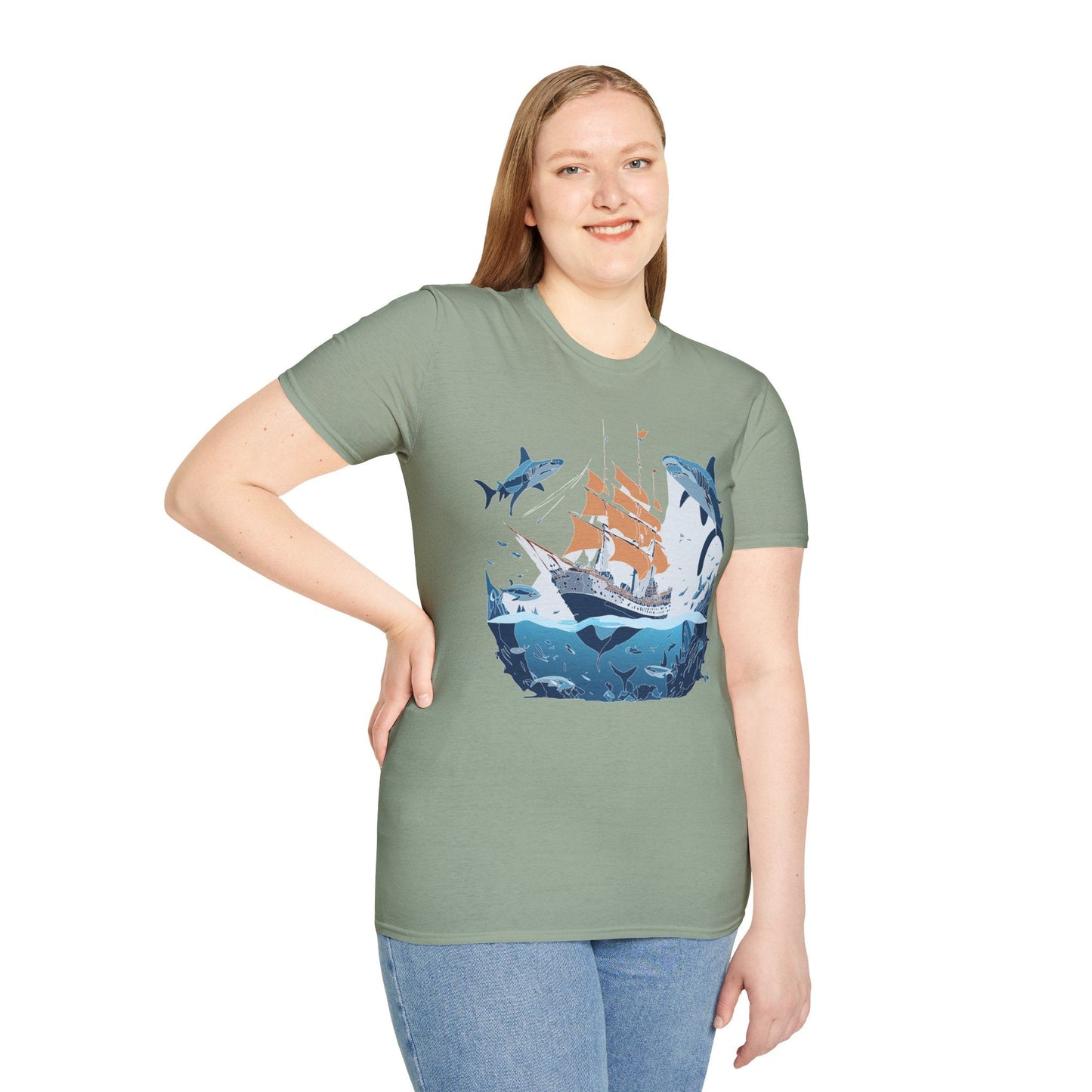 Ocean Tee Shirt Unisex Gildan Softstyle 64000 Ring Spun Cotton Art Print Graphic Ocean Design