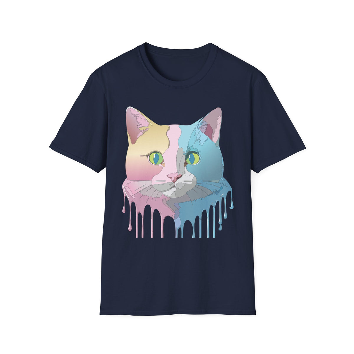 Pastel Pop Art Cat T-Shirt | Colorblock Kitty Face