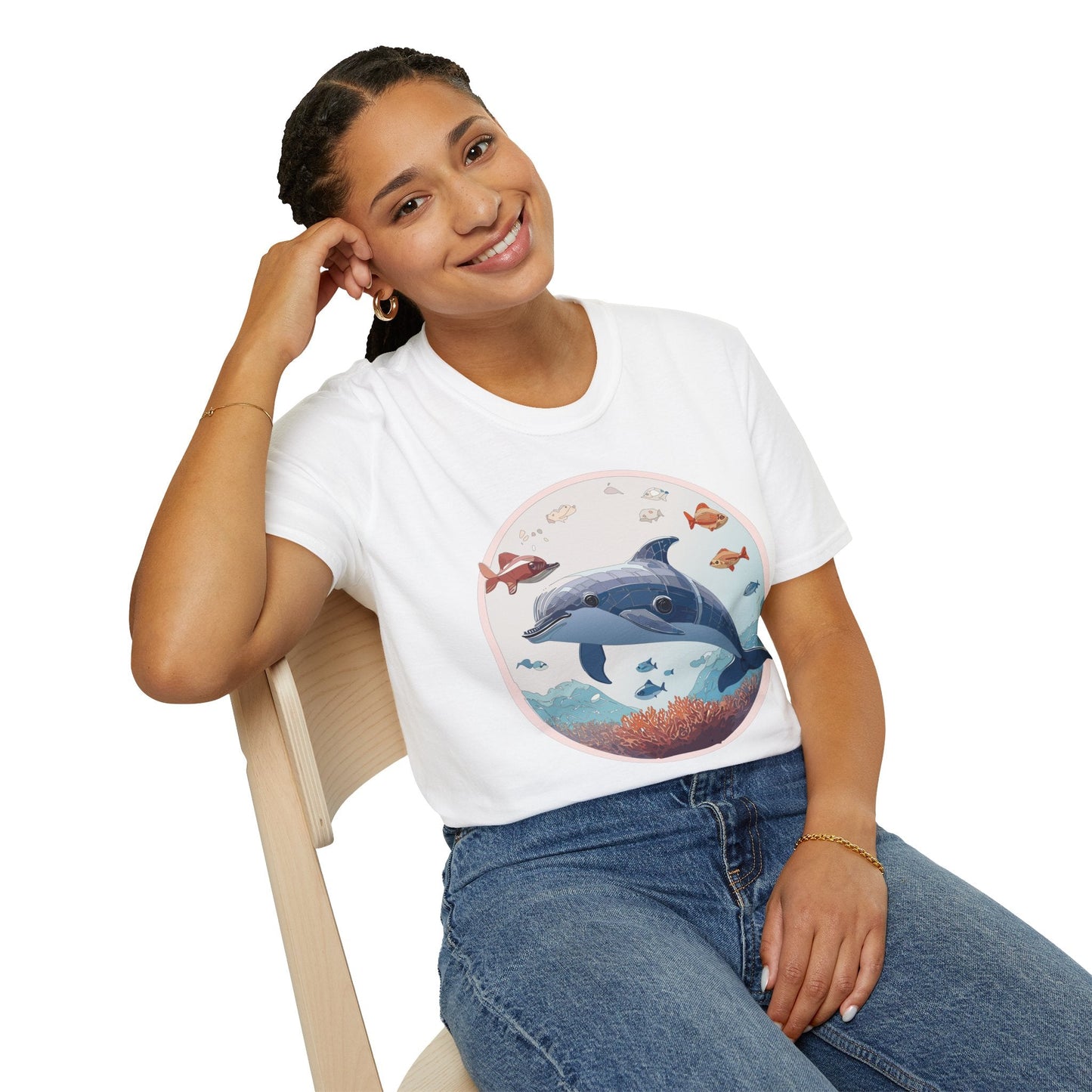 Dolphin Shirt Unisex Softstyle Tee One Hundred Percent Ring Spun Cotton Lightweight Comfort