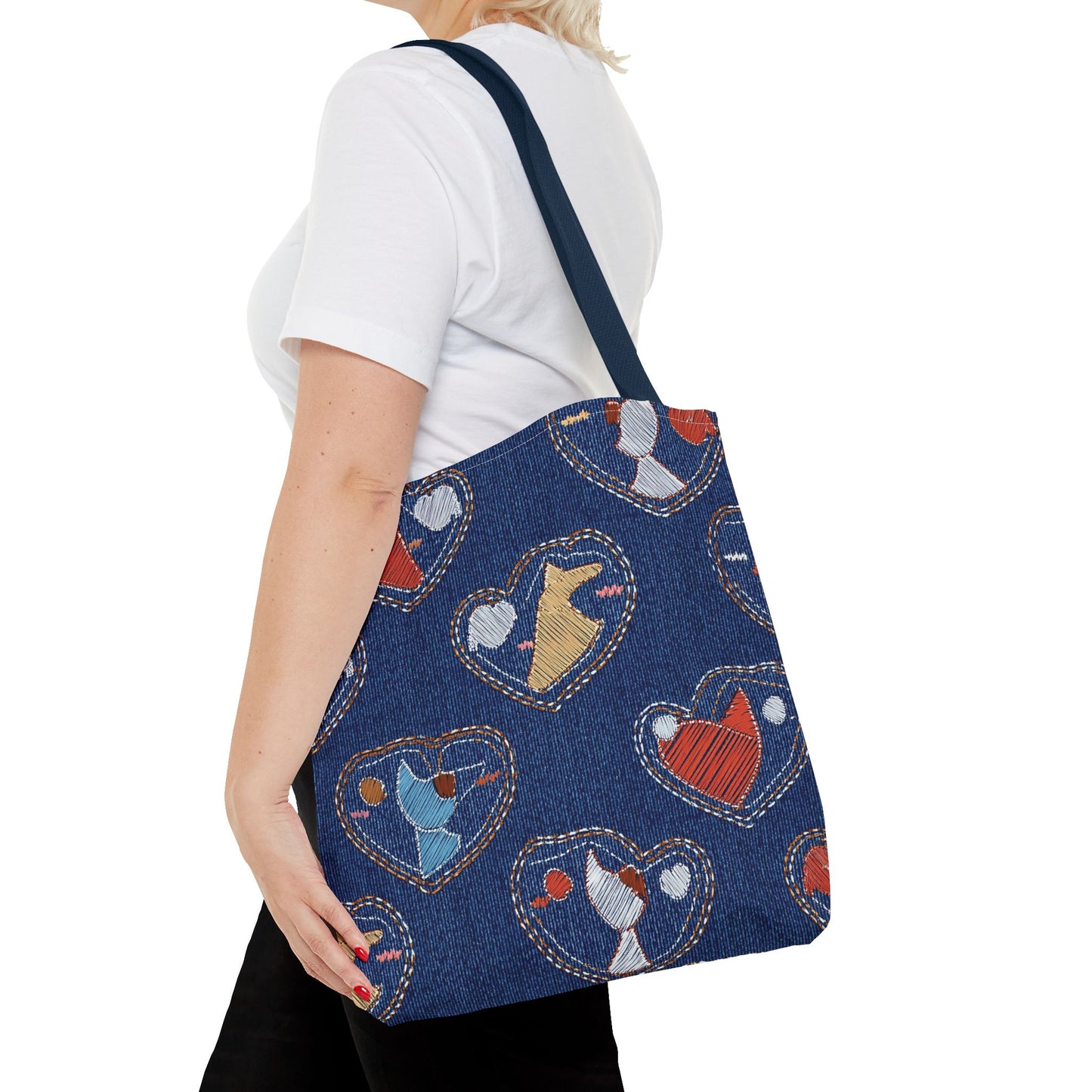 Love Day Graphic Design Denim Fabric Imitation Print Unisex Canvas Bag POLY 3 Sizes Tote Bag 201-12