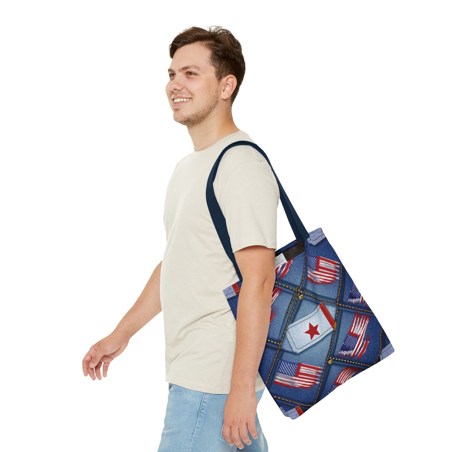 4th of July Graphic Denim Fabric Imitation Print Unisex Canvas Bag Poly Spun 3 Sizes Tote Bag 200-7