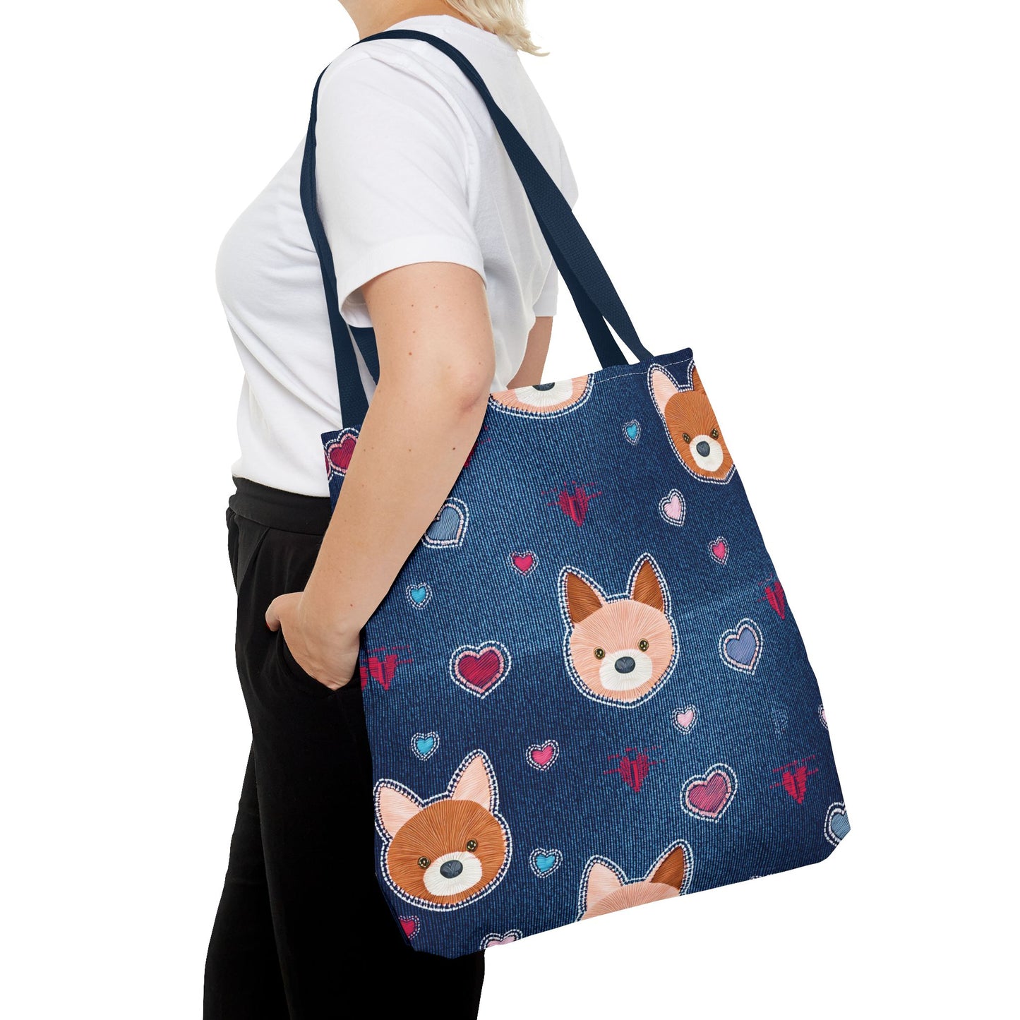 Love Day Graphic Design Denim Fabric Imitation Print Unisex Canvas Bag POLY 3 Sizes Tote Bag 201-5