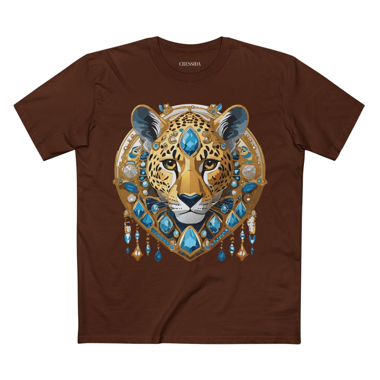 Cheetah Graphic Unisex 100 Cotton Tee With Unique Animal Golden Medallion Art Design 45