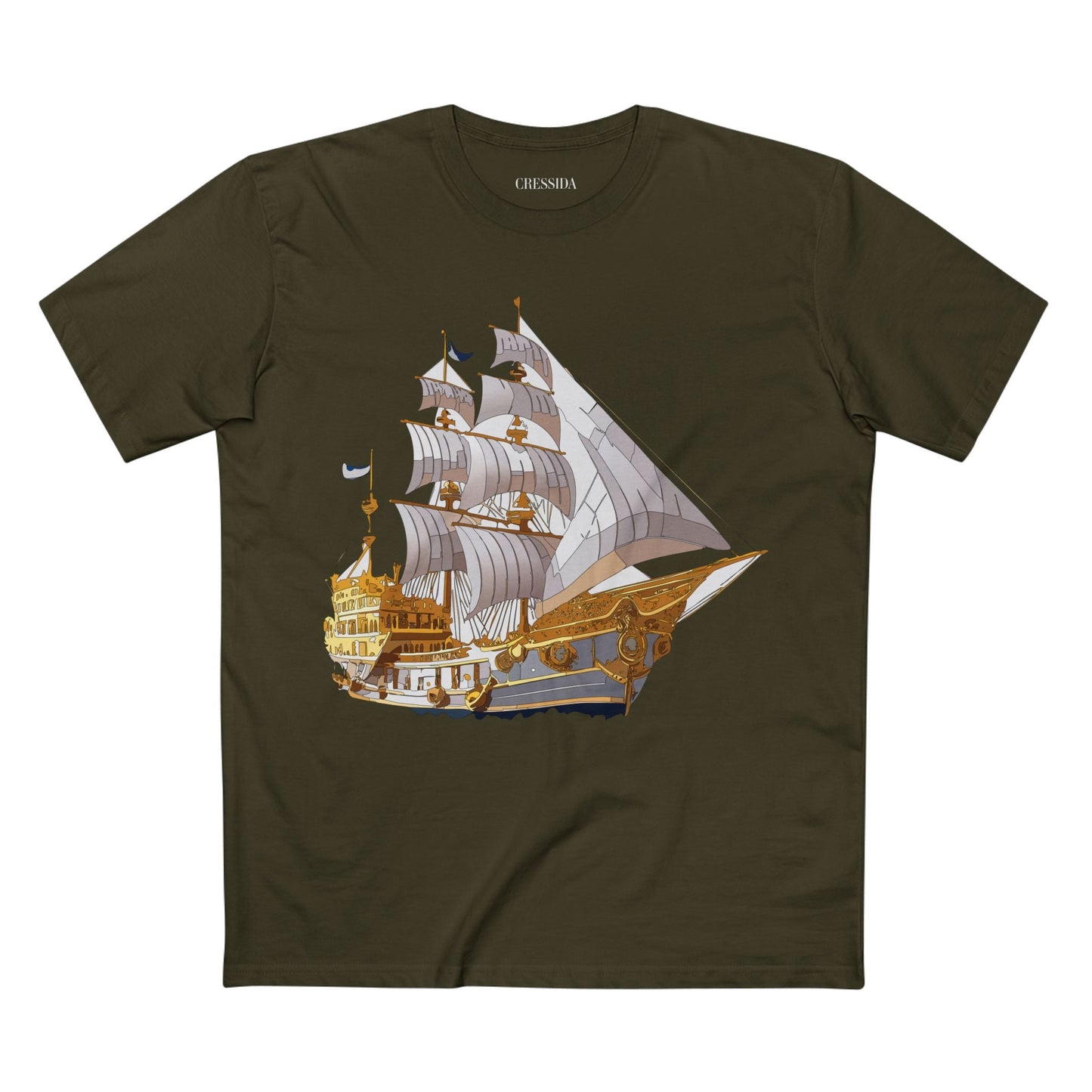 Ship Graphic Unisex 100 Cotton T-Shirt with Gold Frigate Art Design 10