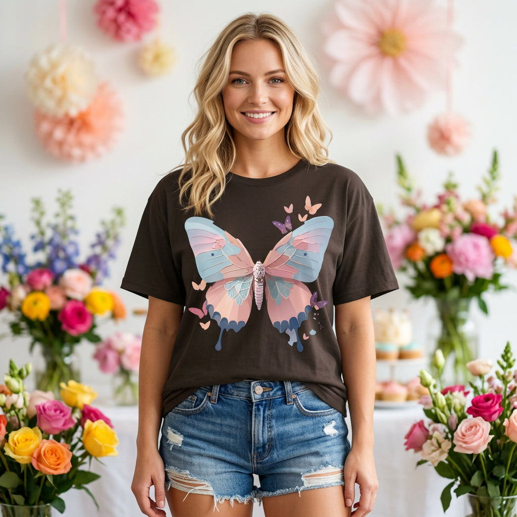 Butterfly Graphic Unisex Cotton Bella+Canvas Tee with Art Design n75