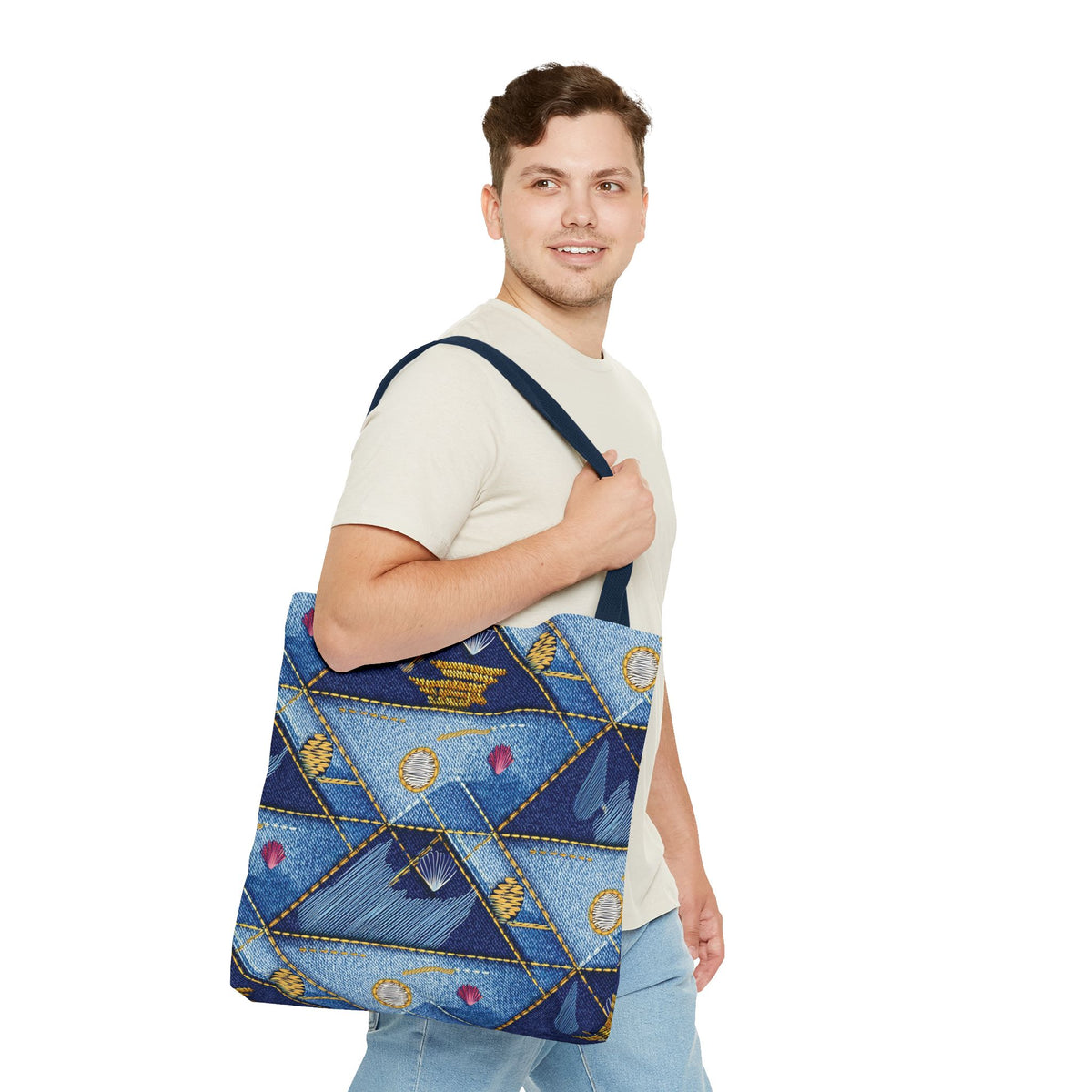 Denim Fabric Imitation Print Unisex Canvas Bag Poly Spun 3 Sizes Tote Bag 182-23