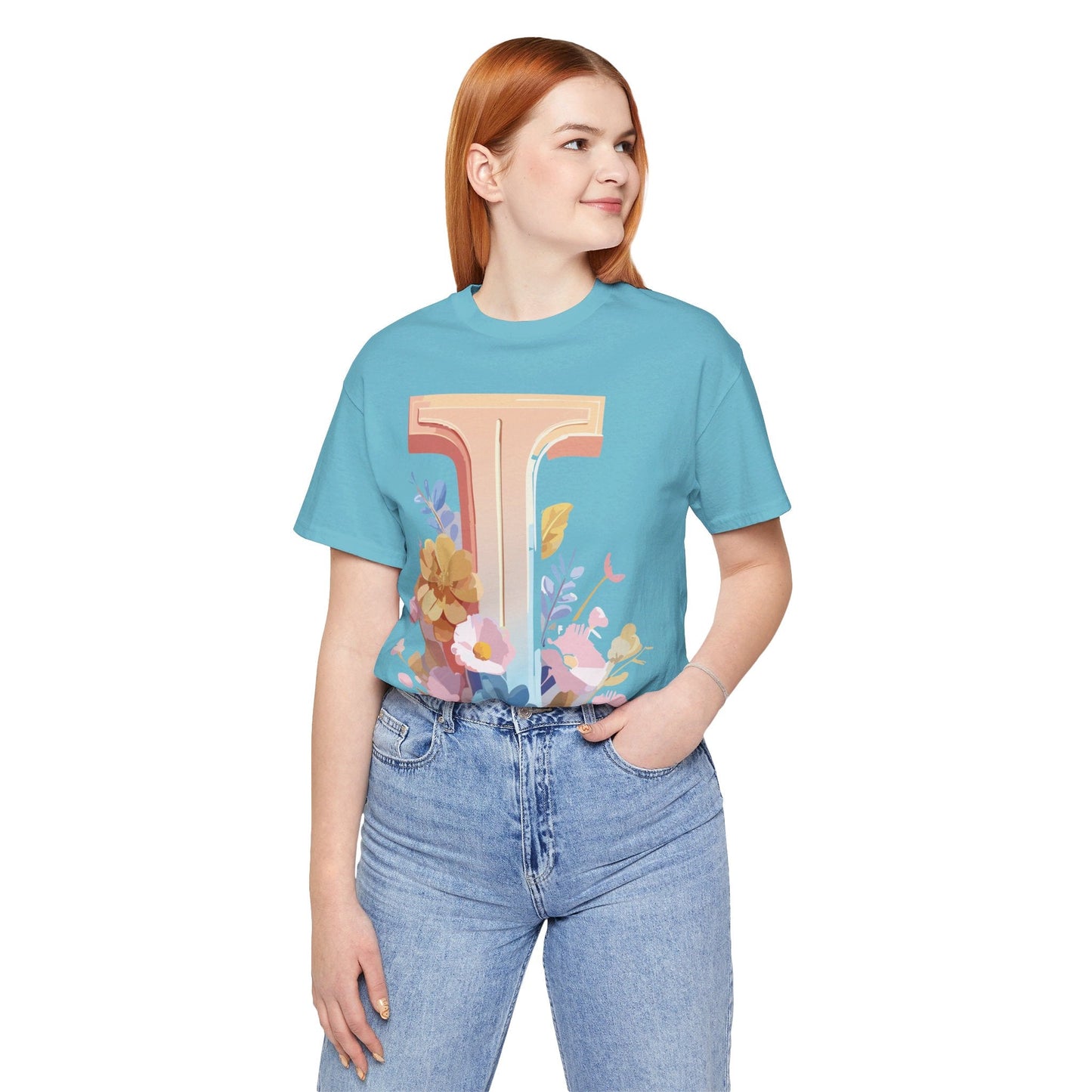 Vintage Inspired Letter I Shirt Unisex Graphic Tee Short Sleeve by Adelpha Premium