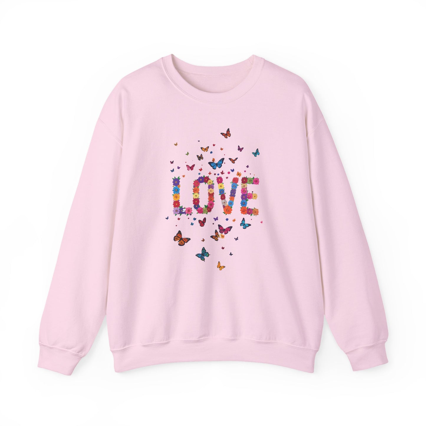 Unisex Floral Love Sweatshirt, Love Floral Sweatshirt, Floral Butterfly Sweatshirt, 50/50 Cotton-Poly Valentine's Day Sweatshirt 06