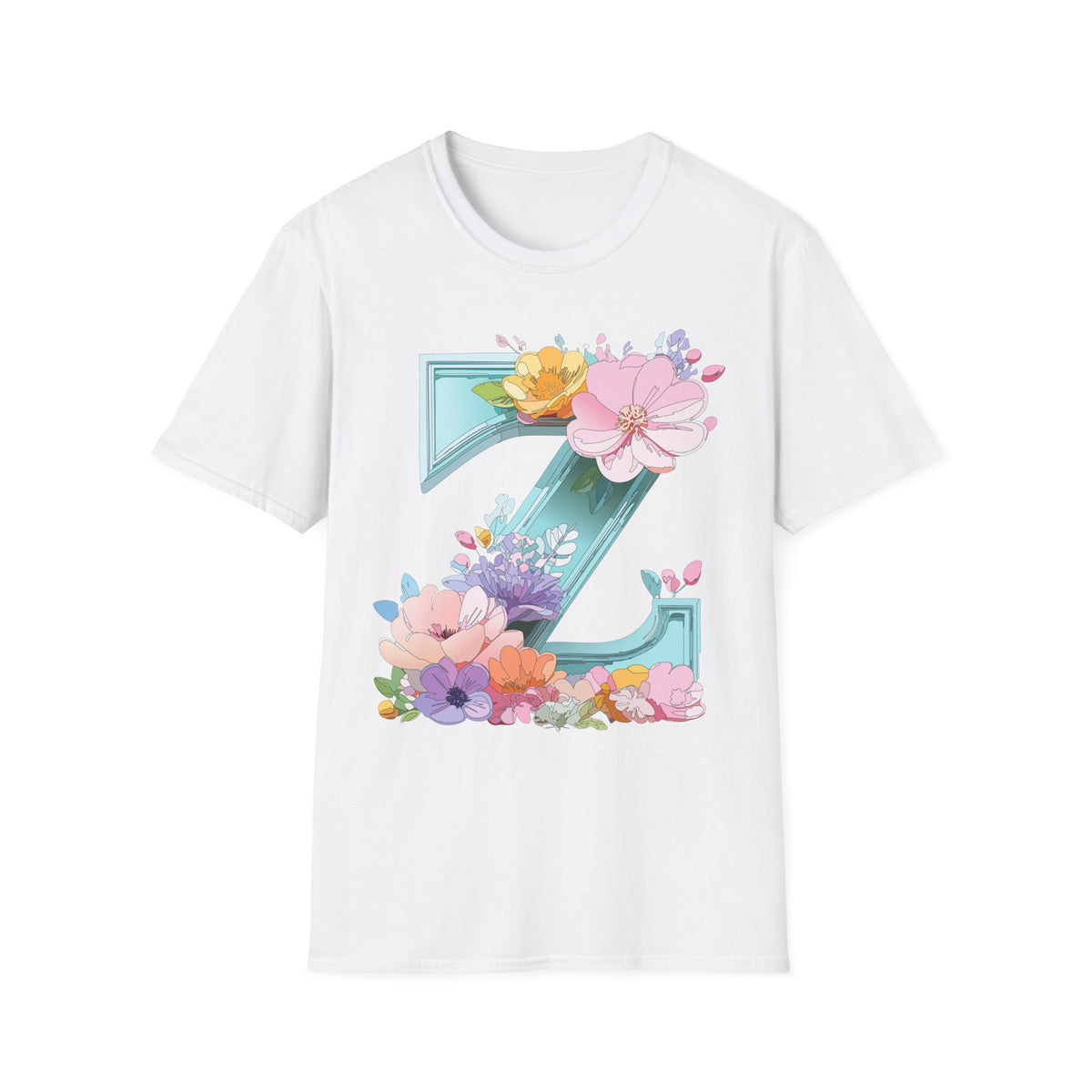 Floral Letter Z T-Shirt | Floral Initial Tee, Monogram Z Shirt