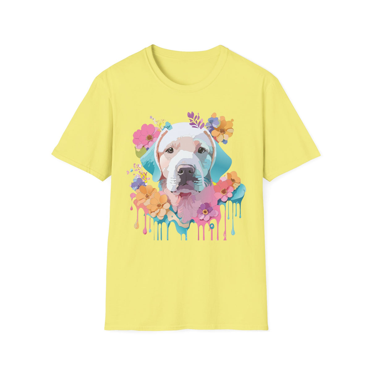 Colorful Pitbull Portrait T-Shirt | Floral Dog Art, Watercolor Drip