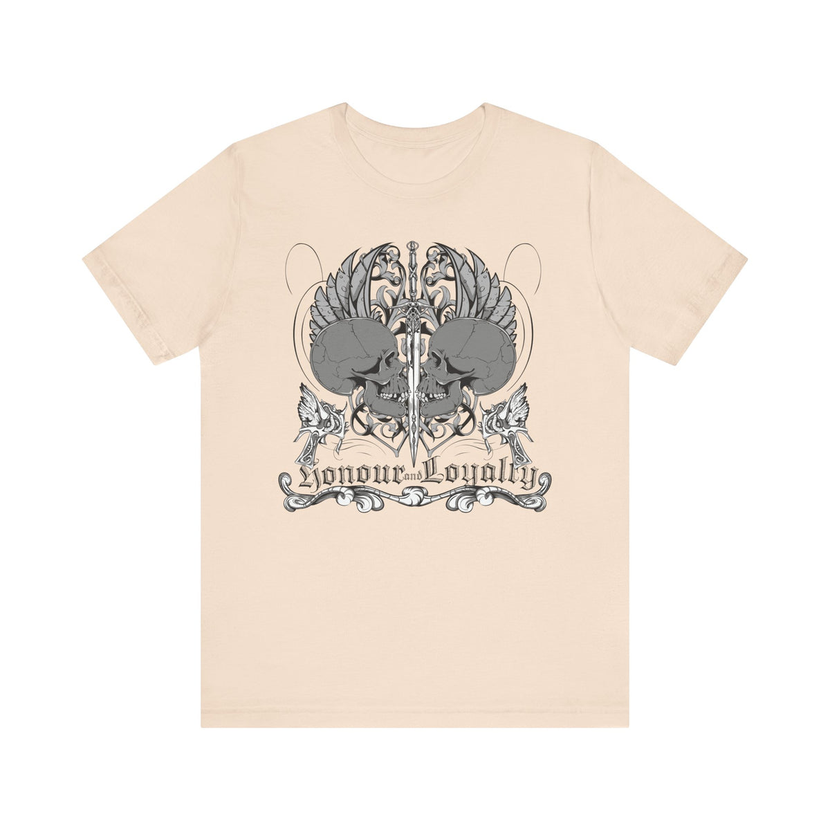 Honor Loyalty crest tee Gothic heraldry skulls wings emblem Unisex Cotton Art-48