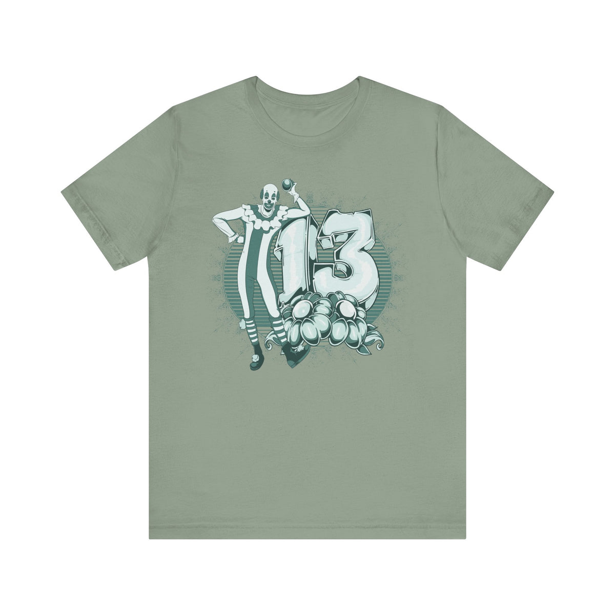 Lucky Number 13 Clown Illustration T-Shirt Vintage Numbers Floral Motif Unisex Cotton Art-39