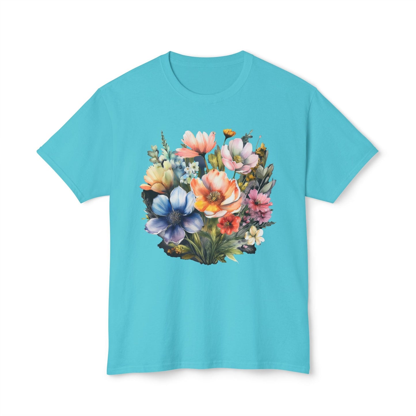 Unisex Floral Art T Shirt With Vintage Flowers Print On 100 Percent Cotton Tee For Everyday Wear