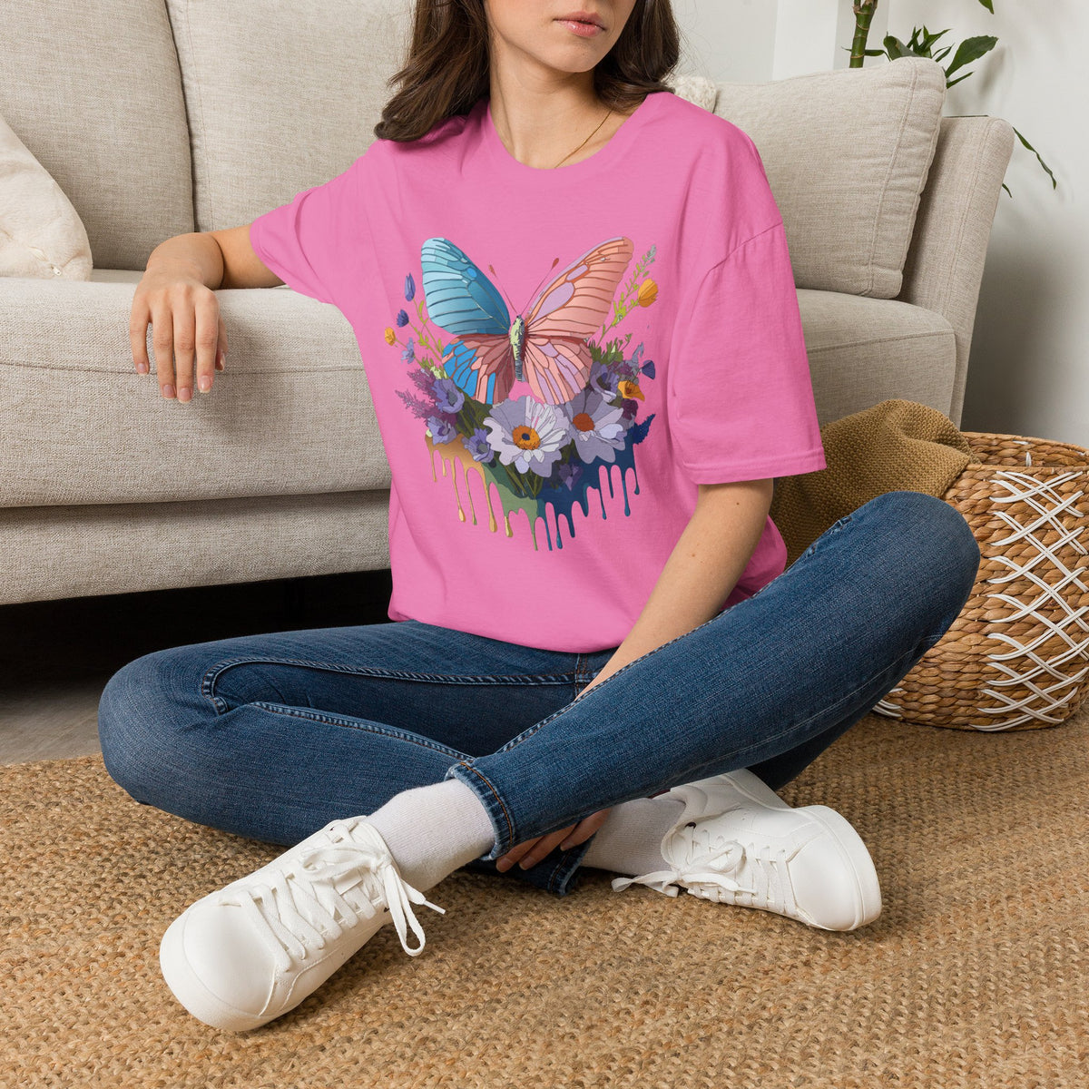 Butterfly Bloom T-Shirt — Pastel Wing Floral Drip Graphic Design Unisex 100 Cotton Gildan T-Shirt