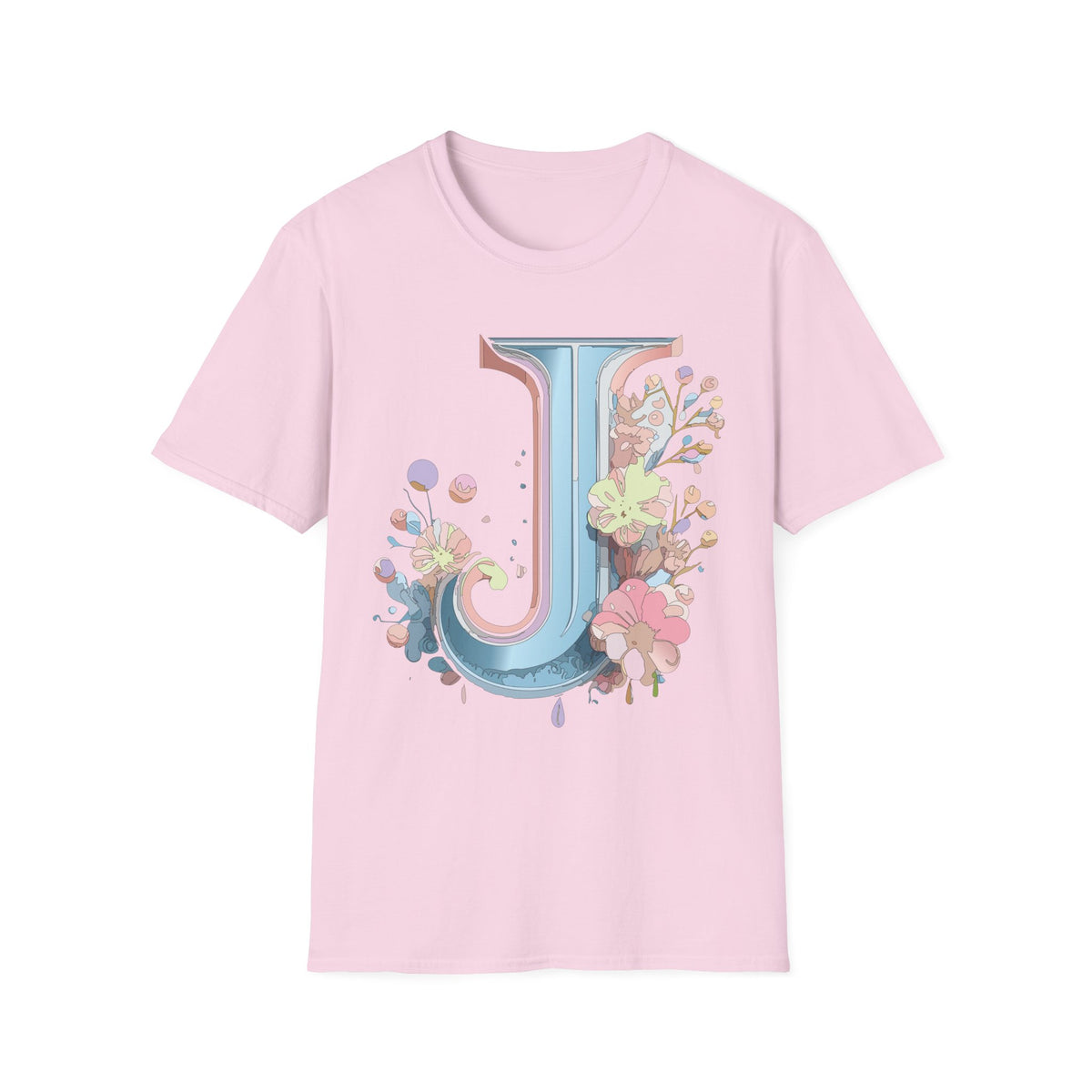 Floral Letter J T-Shirt | Pastel Monogram Initial Tee