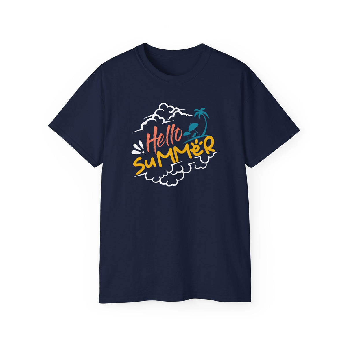 Hello Summer palm graphic Tee | beach vibes, tropical script, casual summer top