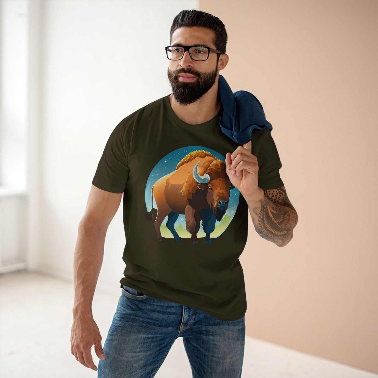Unisex Premium Cotton Tee With Original Bison Art Design From Retro2Nova Art Collection Soft Breathable Everyday Comfort