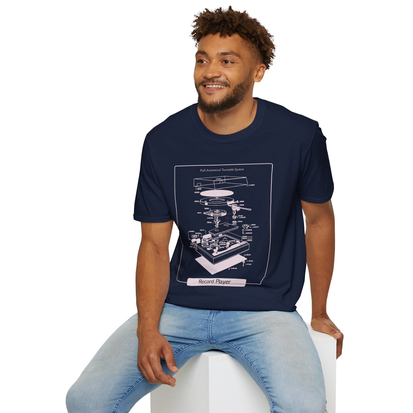 Record Player Blueprint T-Shirt Unisex Cotton Retro Vinyl Turntable Diagram Tee
