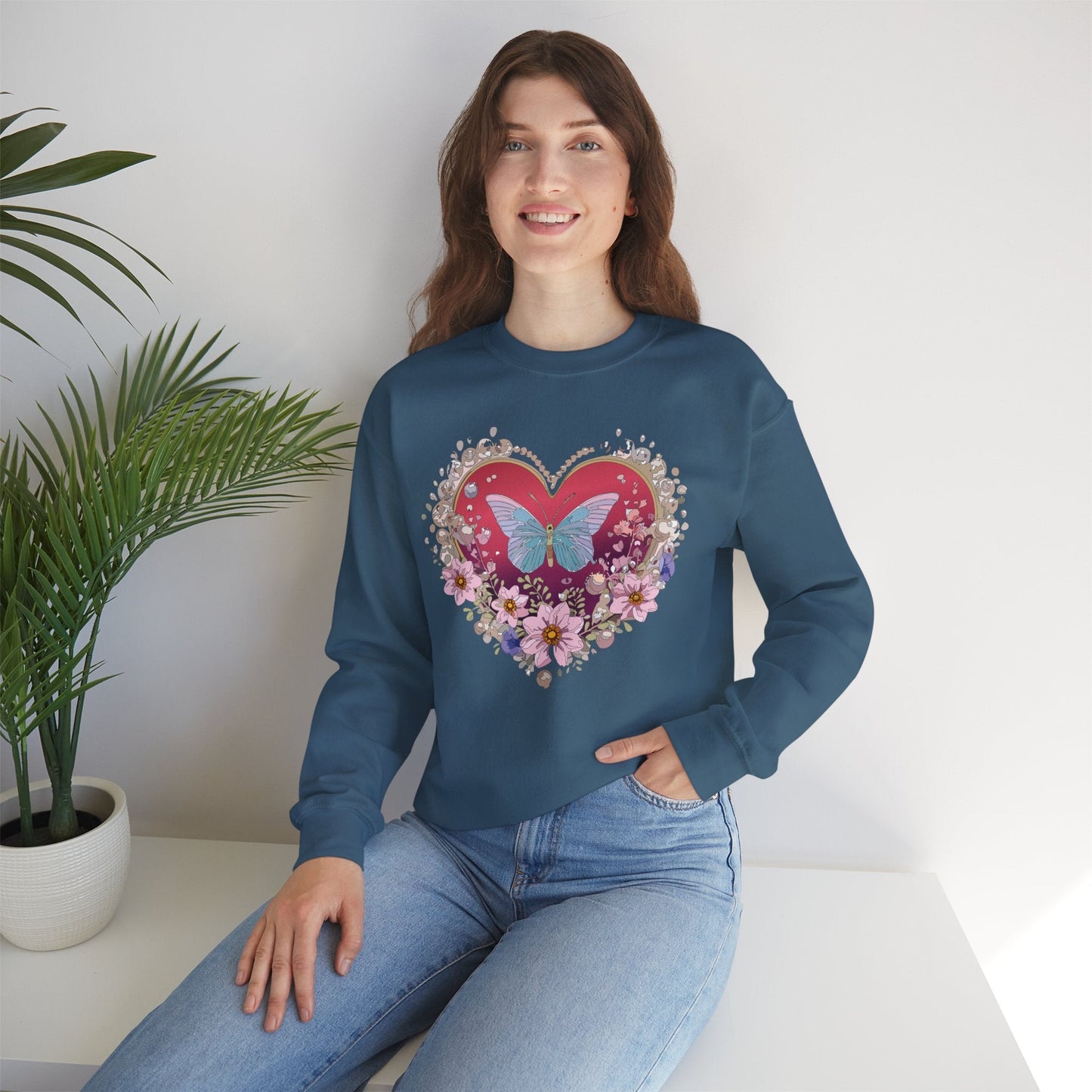Floral Heart Sweatshirt For Valentines Day Unisex Floral Love Crewneck Sweatshirt