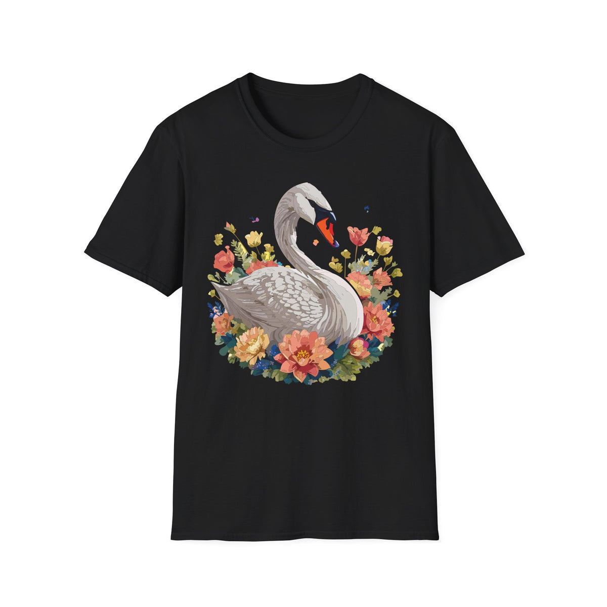 Swan with Watercolor Flowers T-Shirt | Floral Swan Illustration