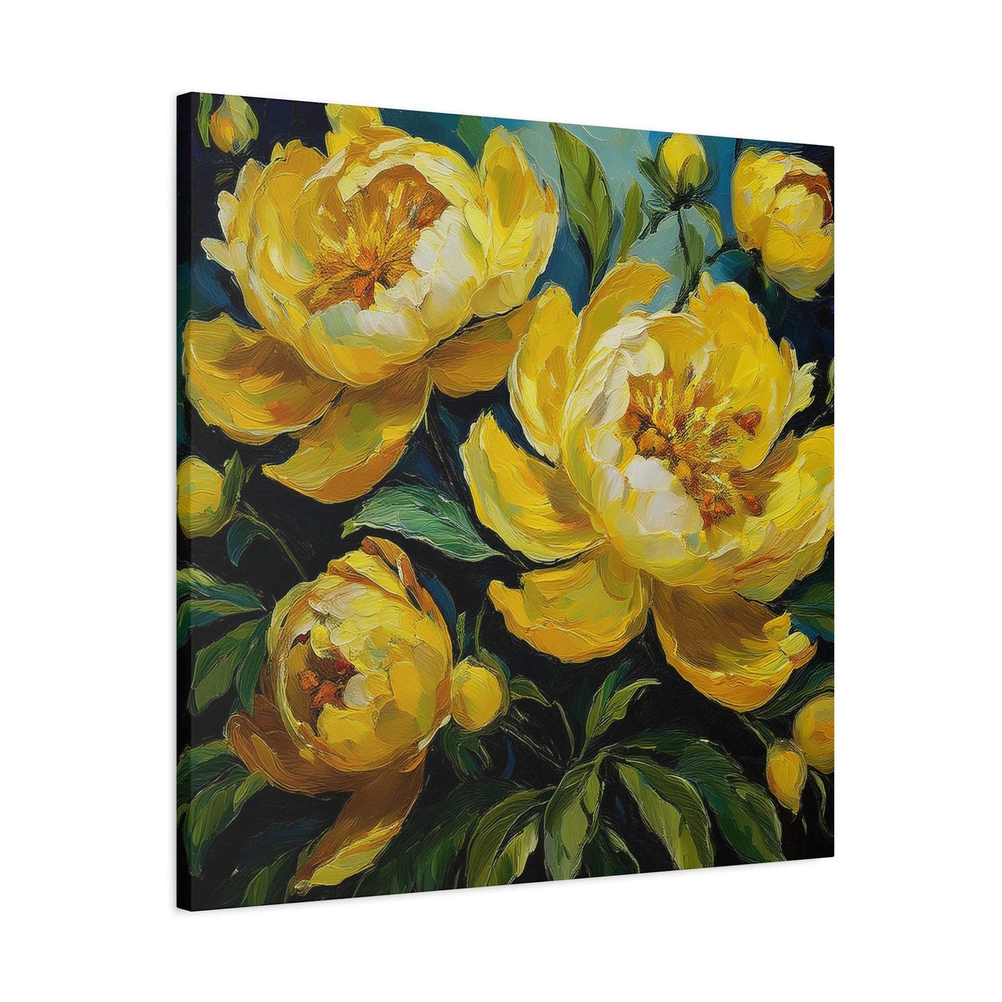 Yellow Peonies Print Canvas, Floral Oil Paint Print 20x20, 24x24, 30x30, 32x32, 36x36 Art Design Pine-Wood Inner Frame MC-121