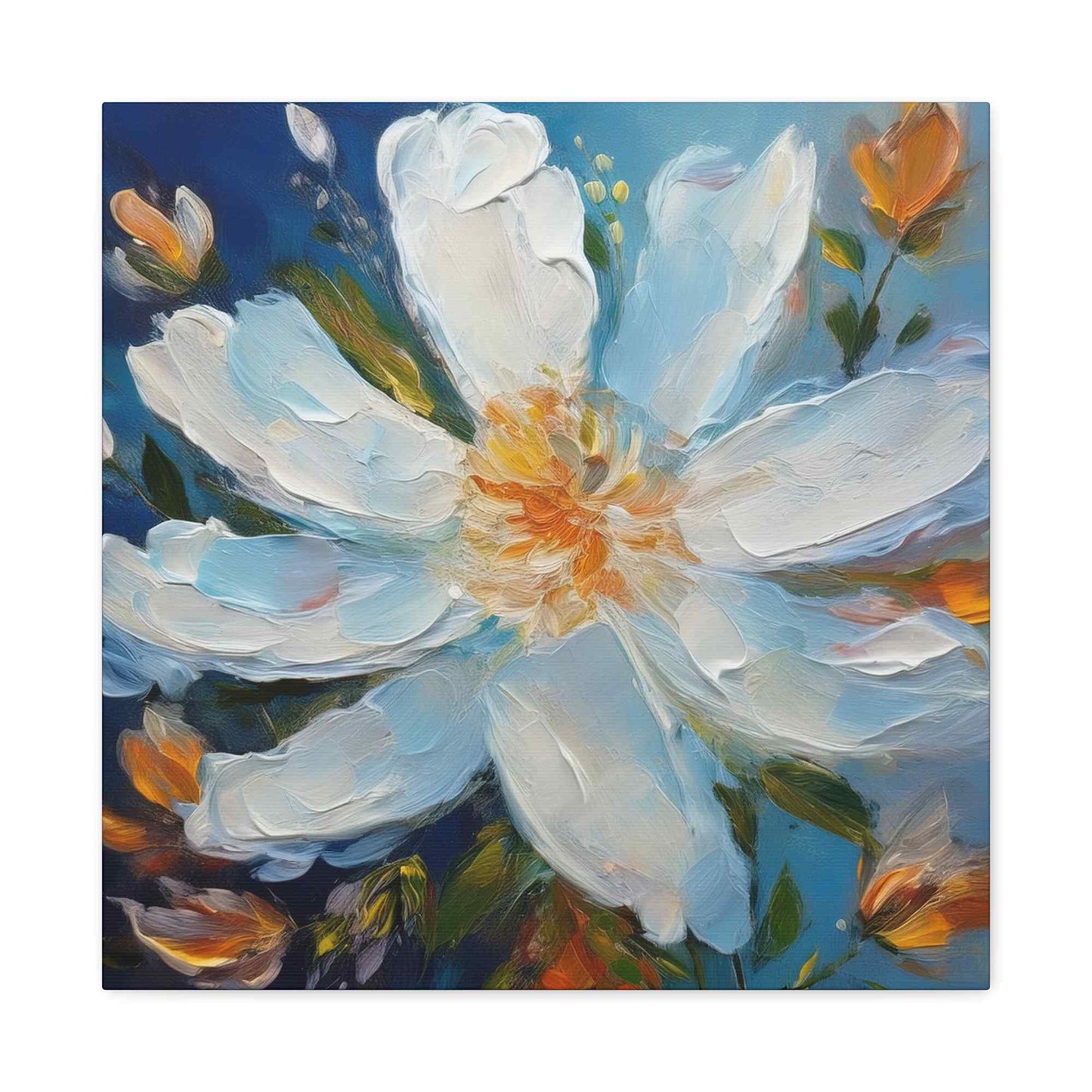White Flower Print Canvas, White Flower Oil Paint Print 20x20, 24x24, 30x30, 32x32, 36x36, Art Design Print Non-Frame MC-4