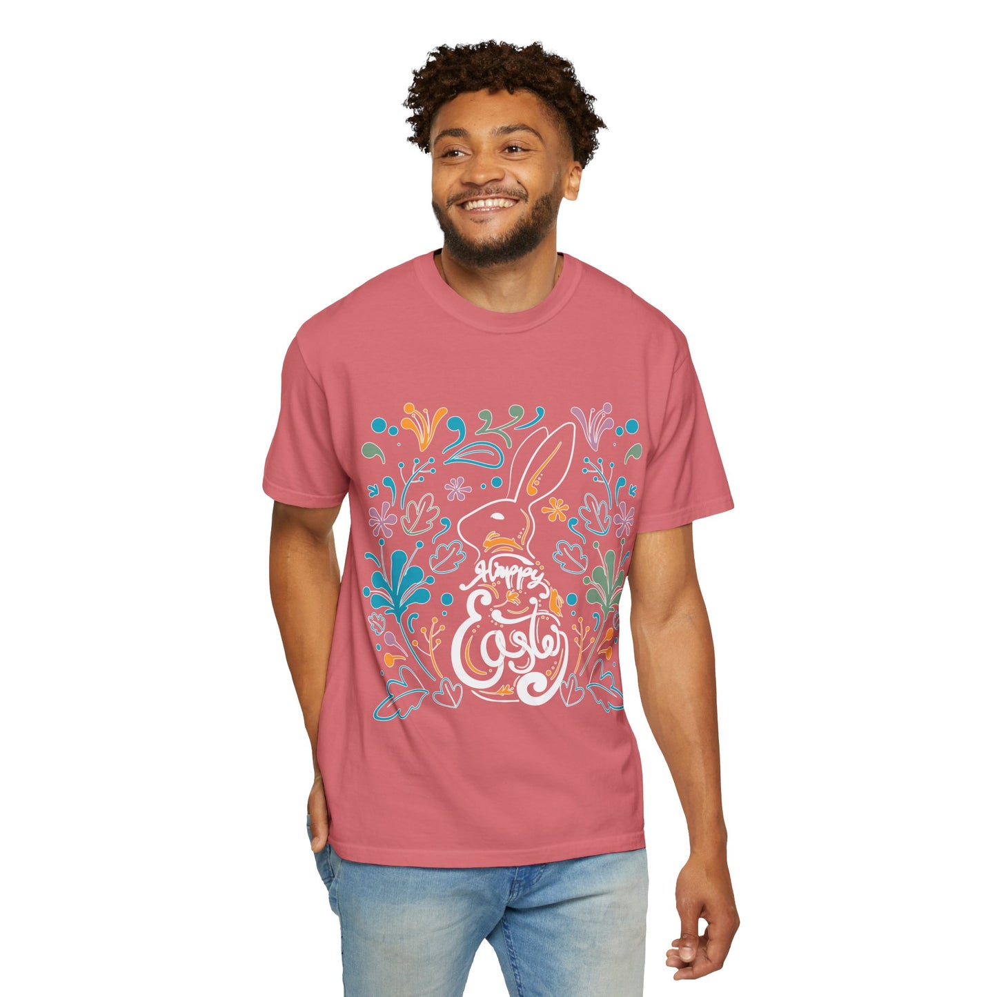 Easter Bunny Floral T-Shirt, Tee Shirt with Easter Signature, T Shirt with Easter Prints, Tee Shirt with Easter Design
