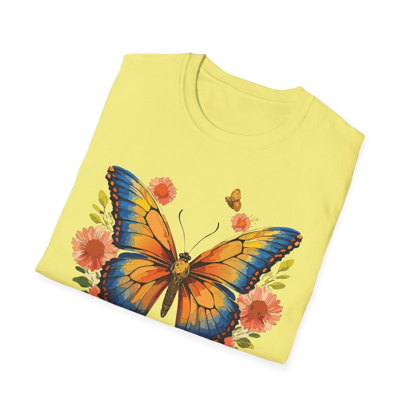 Butterfly T Shirt Unisex Softstyle Gildan 64000 Monarch Print 100 Percent Ring Spun Cotton
