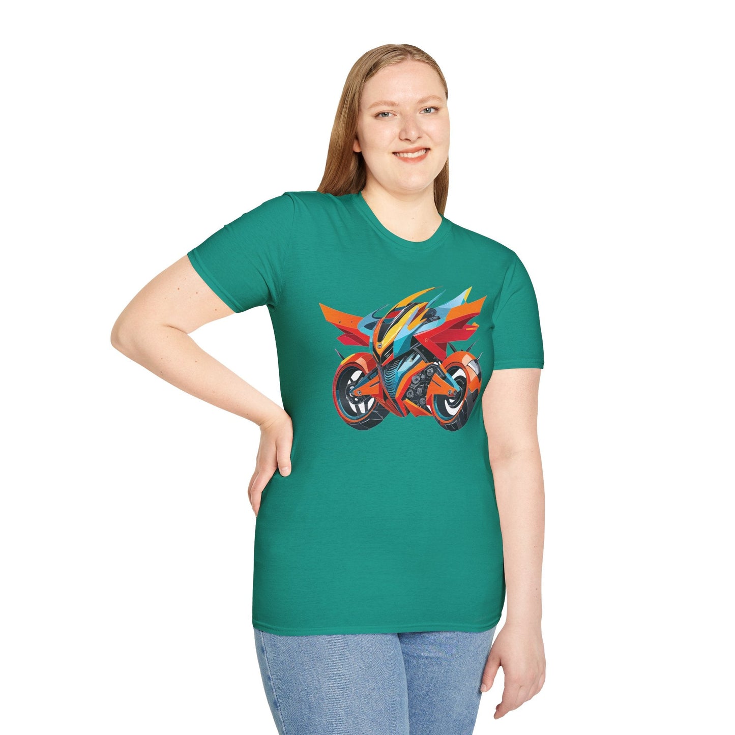 Unisex Bike T Shirt With Motorcycle Art Design Graphic Tee Softstyle 64000 Cotton