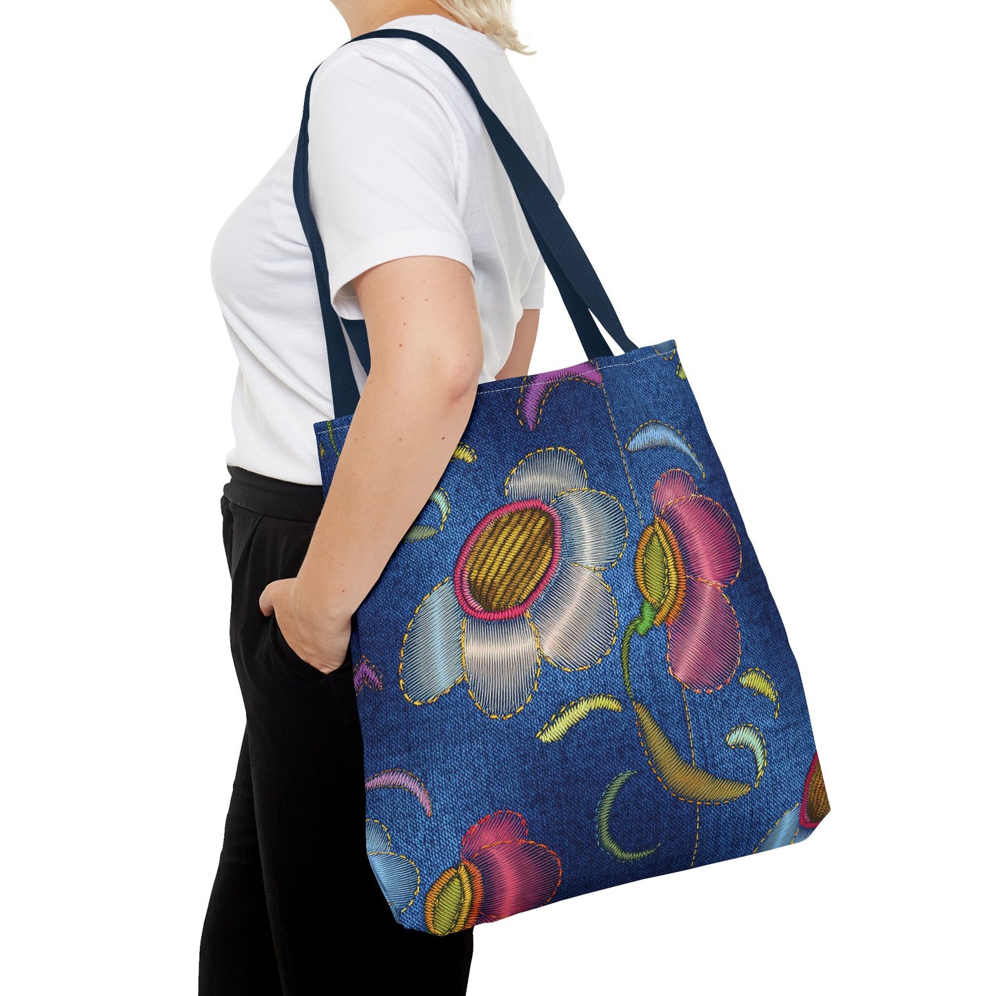 Denim Fabric Imitation Print Unisex Canvas Bag Poly Spun 3 Sizes Tote Bag 159-7