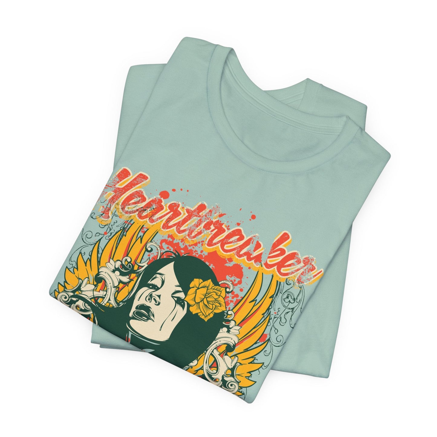 Heartbreaker Illustration Tee Retro Femme Portrait Floral Skull Graphic T-Shirt