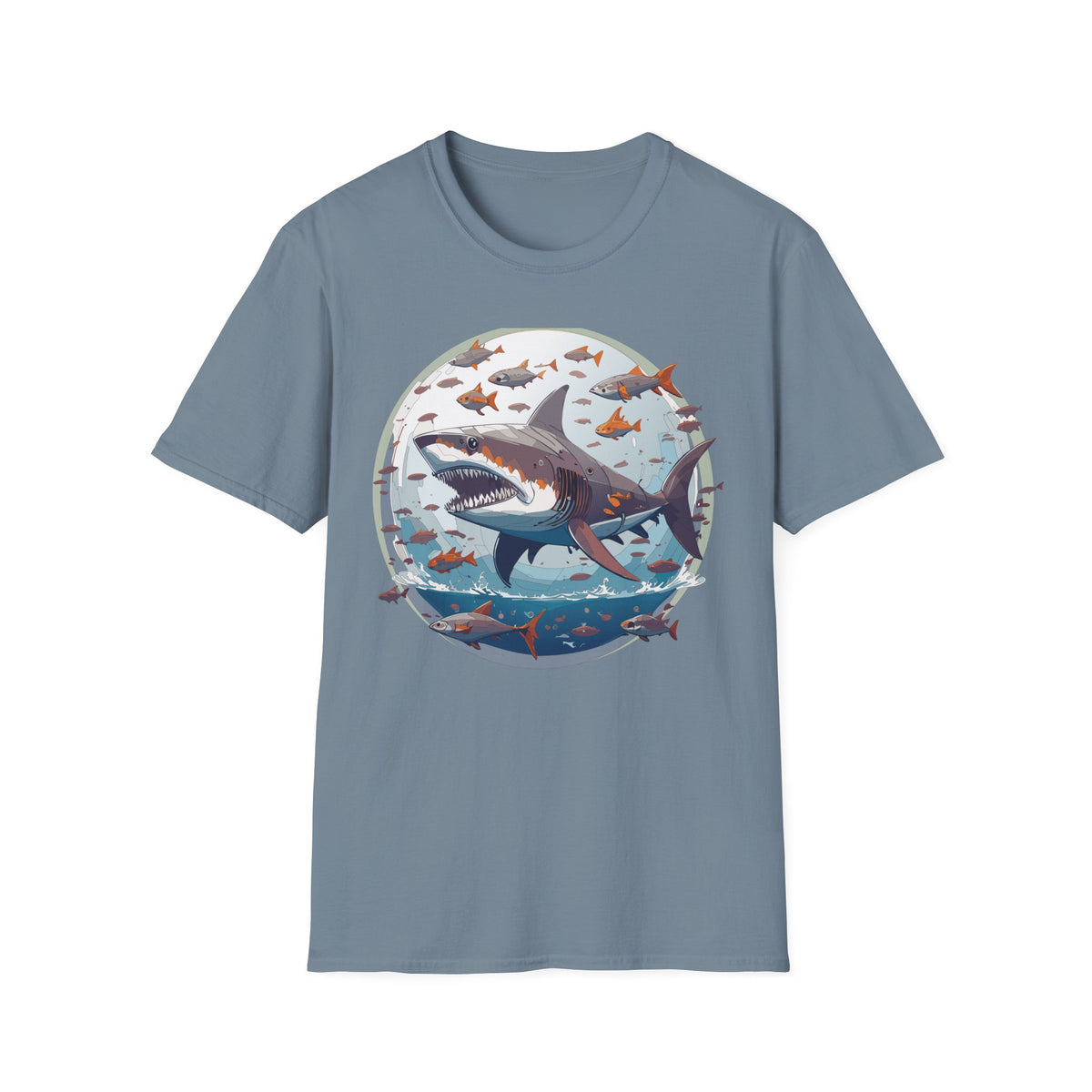 Great White Shark Illustration T-Shirt | Ocean Scene, Fish Bubble