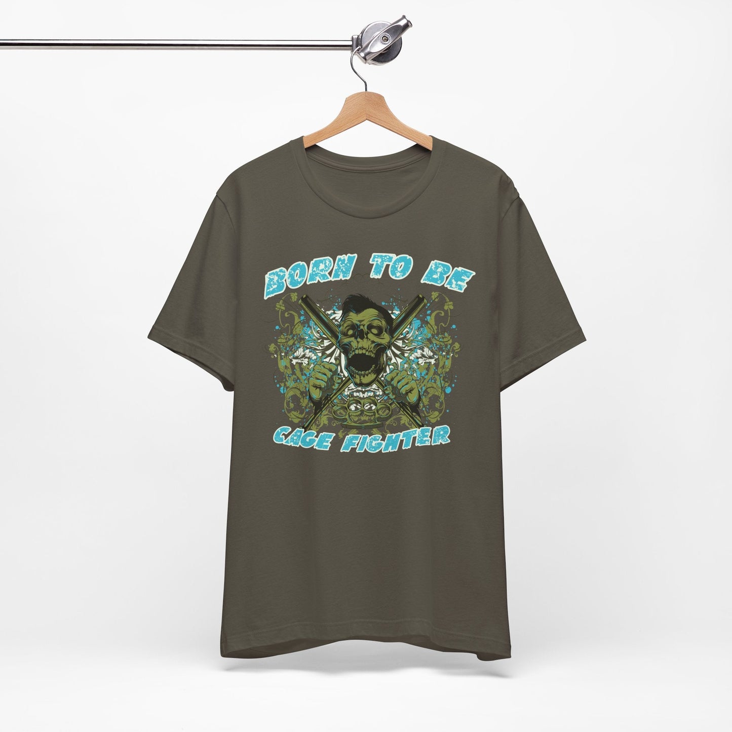 Born To Be Cage Fighter Tee Skull Crossed Knives Graphic T-Shirt