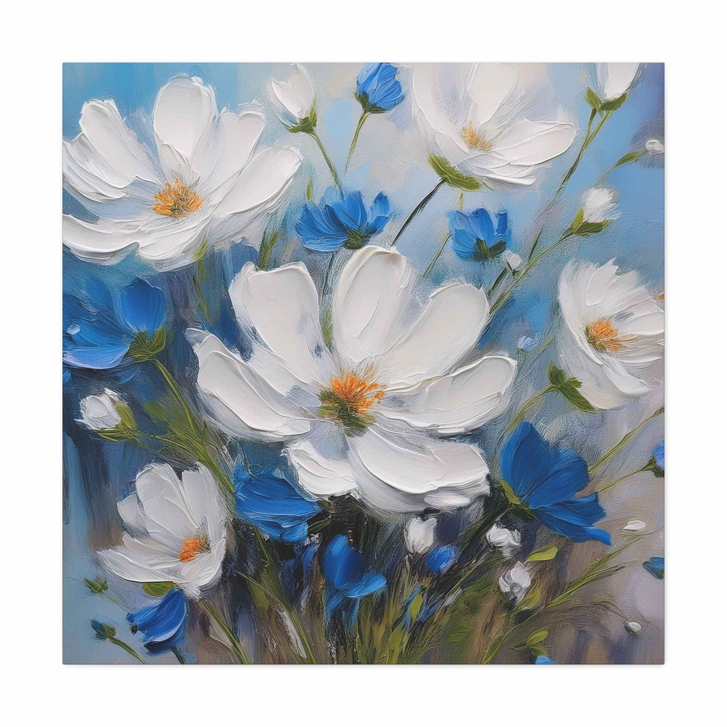 White Flowers Print Canvas, White Flowers Oil Paint Print 20x20, 24x24, 30x30, 32x32, 36x36, Art Design Print Non-Frame MC-9