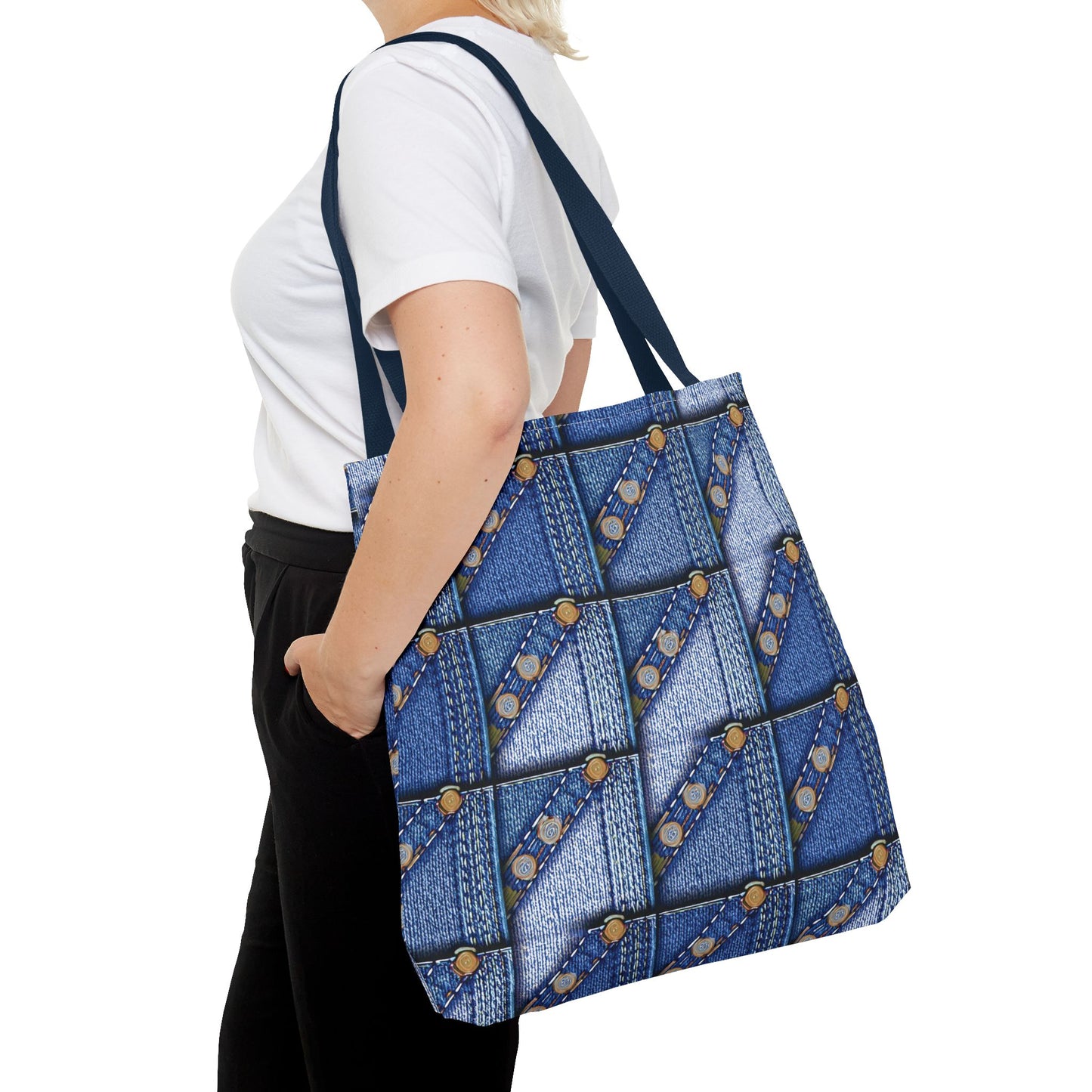 Denim Fabric Imitation Print Unisex Canvas Bag Poly Spun 3 Sizes Tote Bag 117