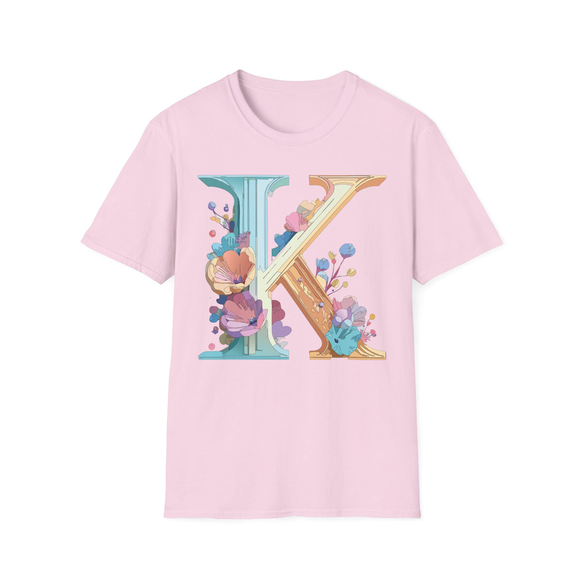 Floral Letter K T-Shirt | Initial Monogram Tee